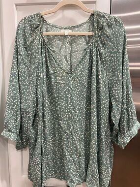 Maurices Sage Green Dot Print V-Neck Peasant Top